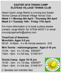 Read more about the article Easter 2020 Tennis Camps @ Elstead Village Tennis Club