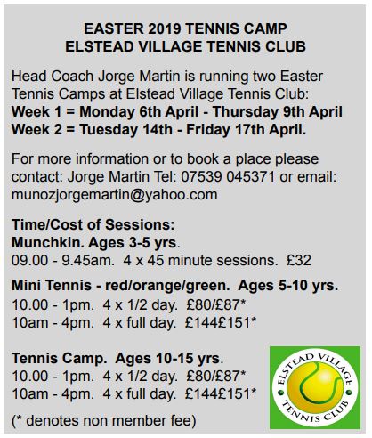 Read more about the article Easter 2020 Tennis Camps @ Elstead Village Tennis Club