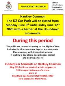 Read more about the article Hankley Common DZ Car Park closed Monday 8th June to Friday 12th June 2020
