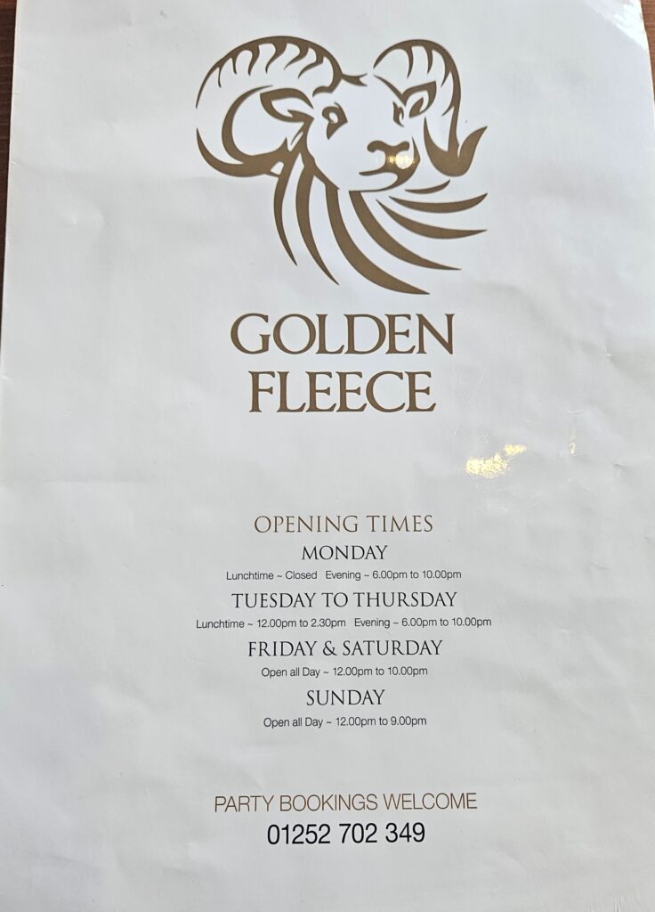 Cover Page of Menu showing opening hours